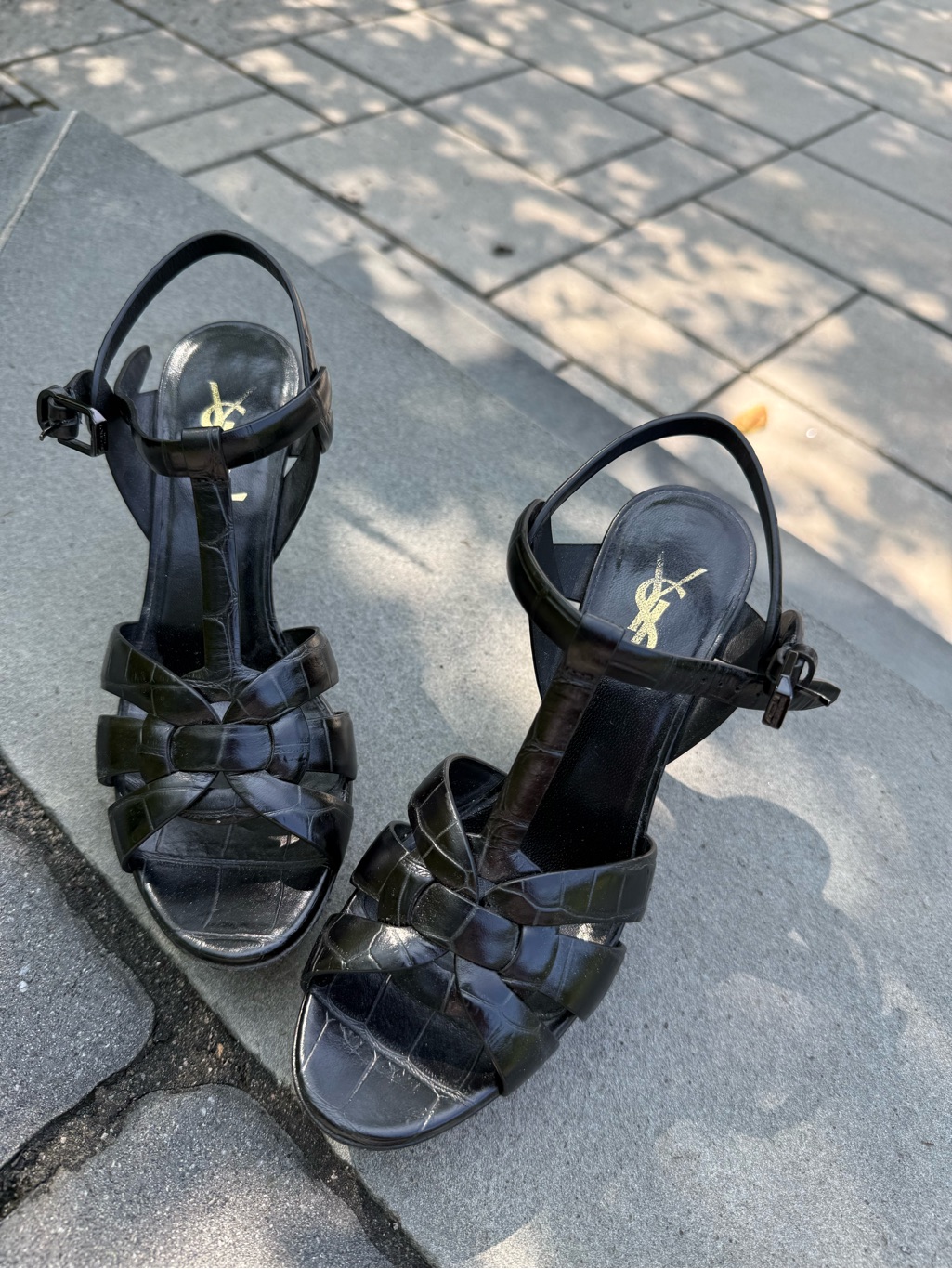 Yves Saint Laurent Black Snakeskin High Heel Platform Sandals - Limited Edition